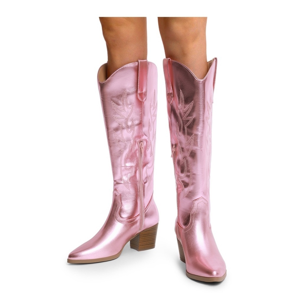DREAM PAIRS
Pointed-Toe Cowgirl Knee-high Boots Pink Metallic Women's 8.5 - Picture 8 of 12